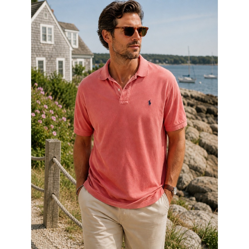 Vintage Polo Ralph Lauren Mens Classic Fit Pink Cotton Pique Polo Shirt XL
